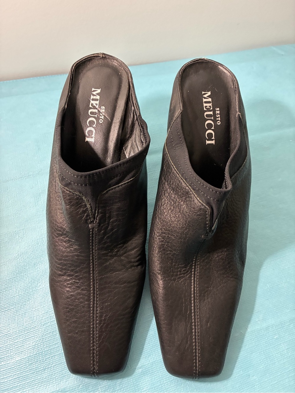 Sesto Meucci Italy Black Leather Square-Toe Mules Size 6.5